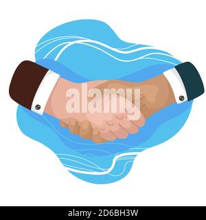 Mans shaking hands. Businessman making a deal. International Friendship Day. Vector cartoon flat illustration for articles, postcards and your design. Stock Vector