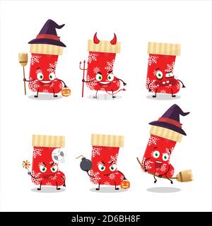 Halloween expression emoticons with cartoon character of red christmas socks Stock Vector