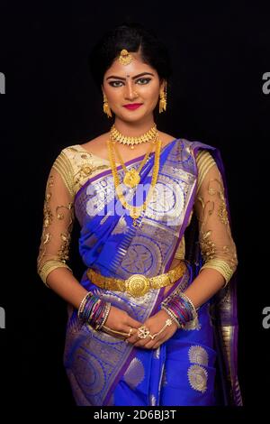 Sky blue pure silk with gold zari kanchipuram saree with blouse -  PATIALAPICKS - 4207980