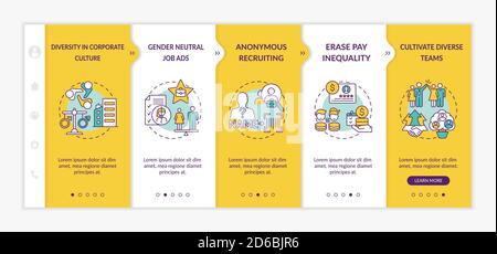 Gender diversity implementation tips onboarding vector template Stock Vector