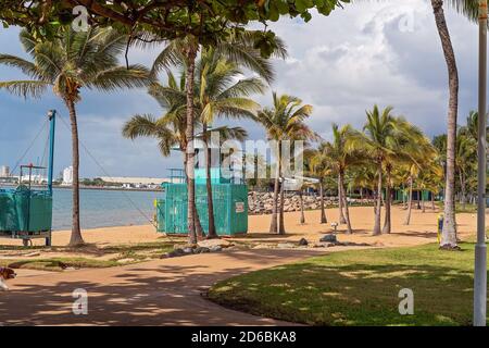 Townsville, Queensland, Australia - June 2020: Lifeguard lookout hut on the beach at The Strand Stock Photo