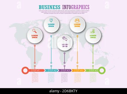 Infographic template with visual icons. 5 steps for modeling a business, Finance, project, plan, or marketing. Vector illustration Stock Vector