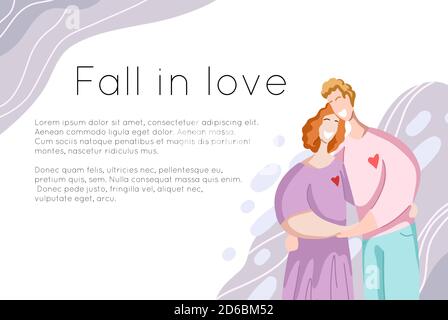Template of site banner with happy couple hugging and laughing with place for text. Relationships and love. Flat modern family people. Vector element Stock Vector