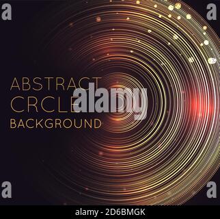 Abstract glowing background with concentric circles, glitter and space for text. Square postcard with shine halos. Techno ring template for slides, co Stock Vector