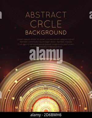 Vertical banner with abstract glowing background with concentric circles, glitter and space for text. Shine halos. Template with techno ring for slide Stock Vector