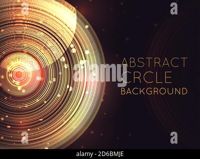 Horizontal banner with abstract glowing background with concentric circles, glitter and space for text. Shine halos. Template with techno ring for sli Stock Vector