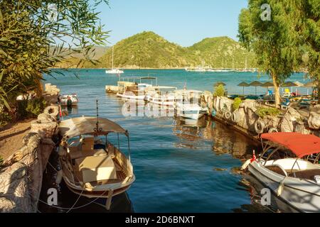 Canal in the center of the coastal city of Marmaris. Icmeler area. sea and mountain views background Stock Photo