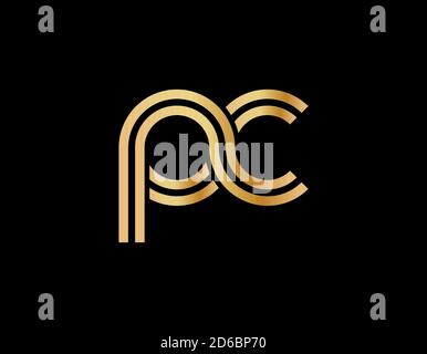 Lowercase letters p and c. Flat bound design in a Golden hue for a logo, brand, or logo. Vector illustration Stock Vector