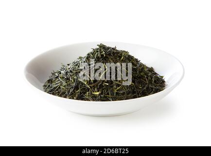 Shooting tea leaves placed on a white background from an angle Stock Photo