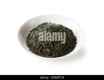 Shooting tea leaves placed on a white background from an angle Stock Photo