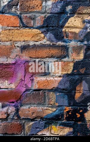 old grunge painted brick wall background texture can be used for interior design or wallpaper. Stock Photo