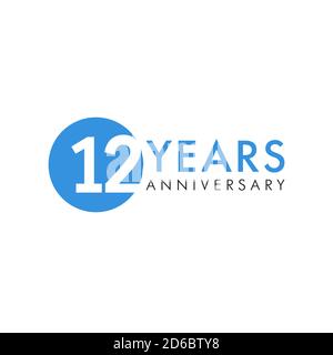 12 th anniversary numbers. 12 years old creative congrats. Cute congratulation concept. Isolated abstract graphic design template. Blue digits. Stock Vector