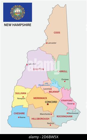 new hampshire administrative vector map with flag Stock Vector