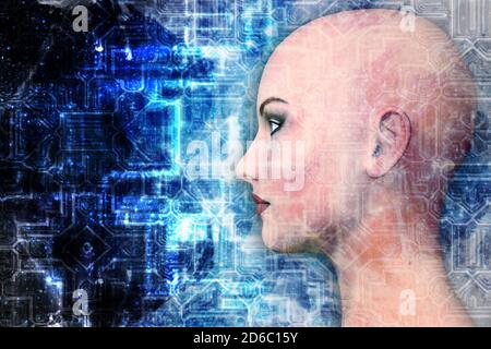 umanoid head artificial intelligence concept Stock Photo