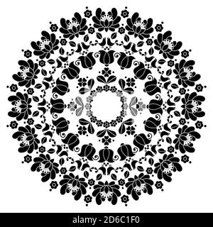 Kalocsai Hungarian floral embroidery vector mandala design - round pattern inspired by folk art from Hungary Stock Vector