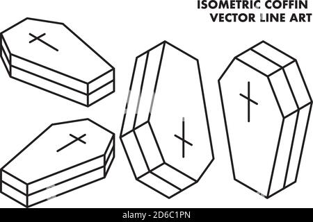 Isometric Coffin Vector Line Art Set Stock Vector