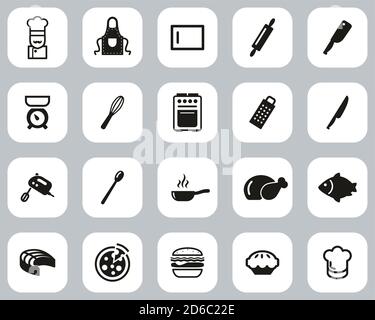 Cooking Or Chef Black & White Flat Design Set Big Stock Vector