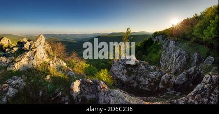 Panoramic view of mountain with sun, Slovakia small carpathian Stock Photo