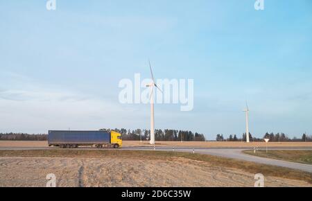 Lorry carry trailer on blue sky background side view Stock Photo
