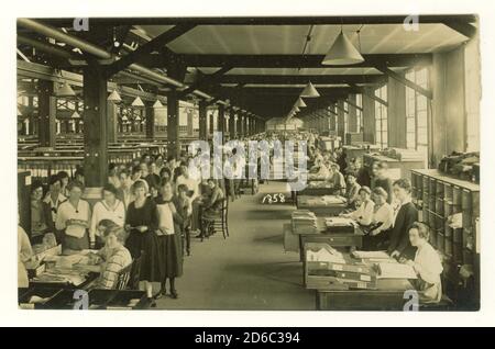 WW1 era postcard of female administrative workers, temporary women clerks, possibly Civil Service, General Register Office, circa 1916, 1917, U.K. Stock Photo