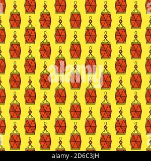 Chinese paper lanterns seamless pattern. Flat vector illustration. Stock Vector