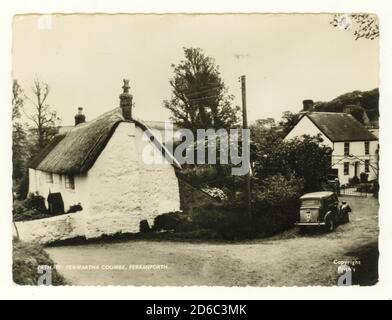 1960's image of Penwartha Coombe , with thatched cottages and cob built, vernacular architecture, posted in Aug 1970, U.K. Stock Photo