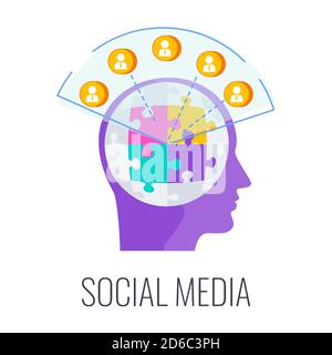Puzzles and Global community of people in human head. Stock Vector