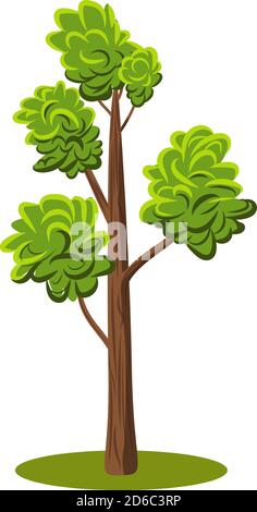 Flat cartoon vector tree with variety of green chades leaves. Flat Vector Illustration for nature props animation, isolated on white Stock Vector