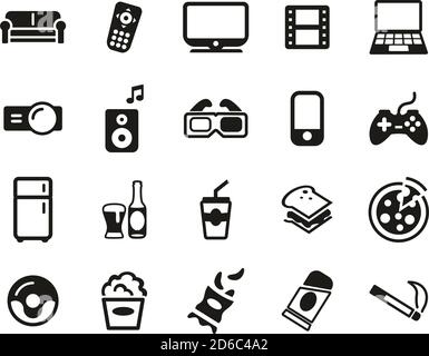 Couch Potato Icons Black & White Set Big Stock Vector