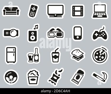 Couch Potato Icons Black & White Sticker Set Big Stock Vector