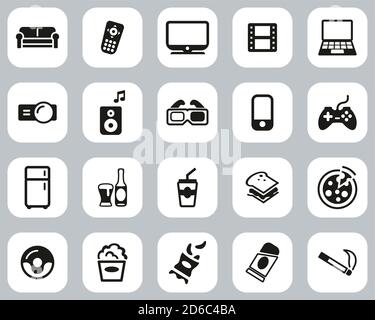 Couch Potato Icons Black & White Flat Design Set Big Stock Vector