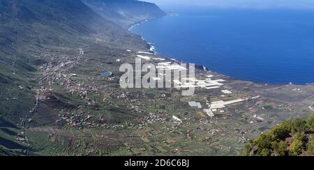 El Hierro - zoomed panoramic view of the El Golfo Valley Stock Photo