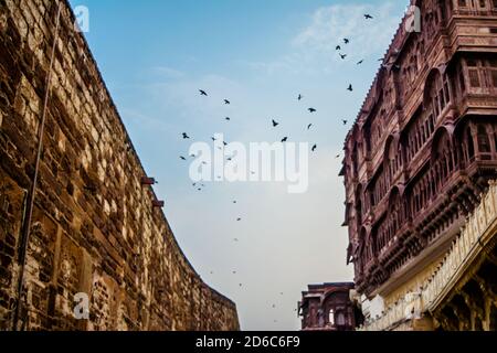 Mehrangarh or Mehran Fort, located in Jodhpur, Rajasthan, is one of the largest forts in India. Stock Photo