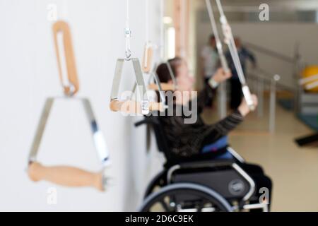 Senior woman exercising her arms. Stock Photo