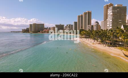 Aerial WAIKIKI BWACH HONOLULU OAHU HAWAII Stock Photo