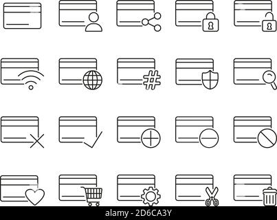 Credit Card Icons Black & White Thin Line Set Big Stock Vector