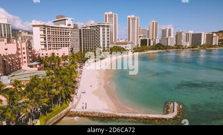 Aerial WAIKIKI BWACH HONOLULU OAHU HAWAII Stock Photo