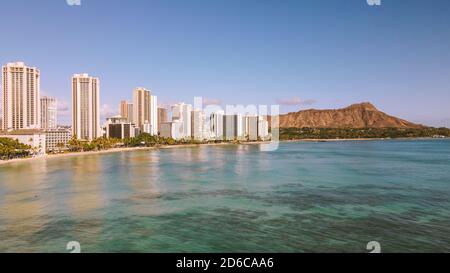 Aerial WAIKIKI BWACH HONOLULU OAHU HAWAII Stock Photo