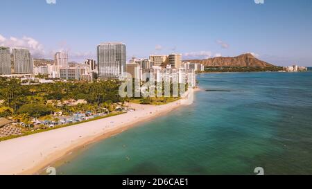 Aerial WAIKIKI BWACH HONOLULU OAHU HAWAII Stock Photo