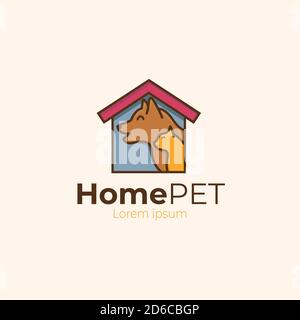 Pet house home logo vector. dog and cat house icon line art outline Stock Vector