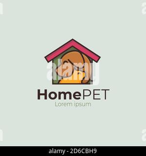 Pet house home logo. cute dog and cat pet in home vector Stock Vector