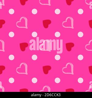 Vector seamless pattern with grunge watercolor hearts. In pink and red colors. Stock Vector