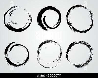 Vector set of black grunge watercolor round frames. Stock Vector