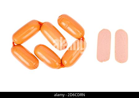 Meat sausages in polyamide casing isolated on white background. Studio Photo Stock Photo