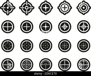 Crosshair or Sight Icons White On Black Sticker Set Big Stock Vector
