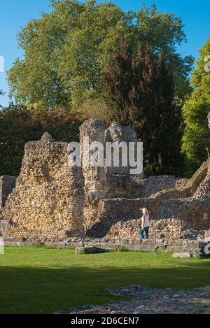 Wolvesey Castle Winchester, view in summer of the ruins of Wolvesey Castle, known also as The Old Bishop's Palace, in Winchester, Hampshire, England Stock Photo