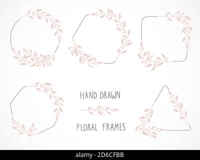 Vector set of floral hand drawn frames and decorative elements. Stock Vector