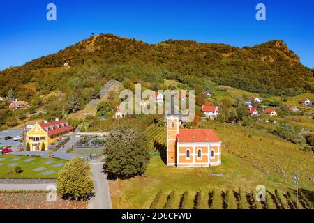 Lengyel cahpel in Hungary next to Hegymagas town Near by Lake Balaton. Hungarian name is Lengyel kápolna. This place there is on  Badacson wine region Stock Photo