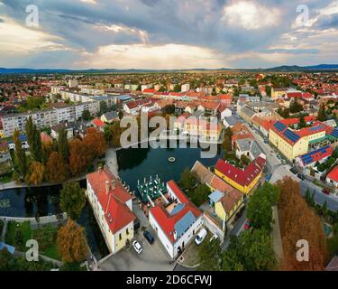 The Mill Pond (Malom-tó) in Tapolca. The Lake is surrounded by antique buildings and high stone walls, is the most popular place of the town. Amazing Stock Photo