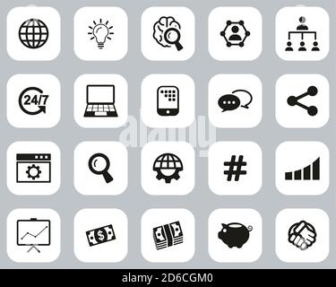 Crowdfunding Campaign Icons Black & White Flat Design Set Big Stock Vector